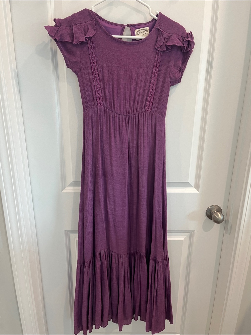 Girls' Purple Ruffle Sleeve Maxi Dress